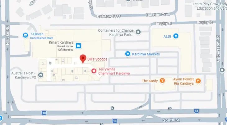 Bill's Scoops in Kardinya map